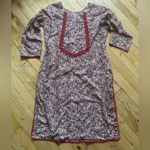 Floral Print Long tunic with Red Trim